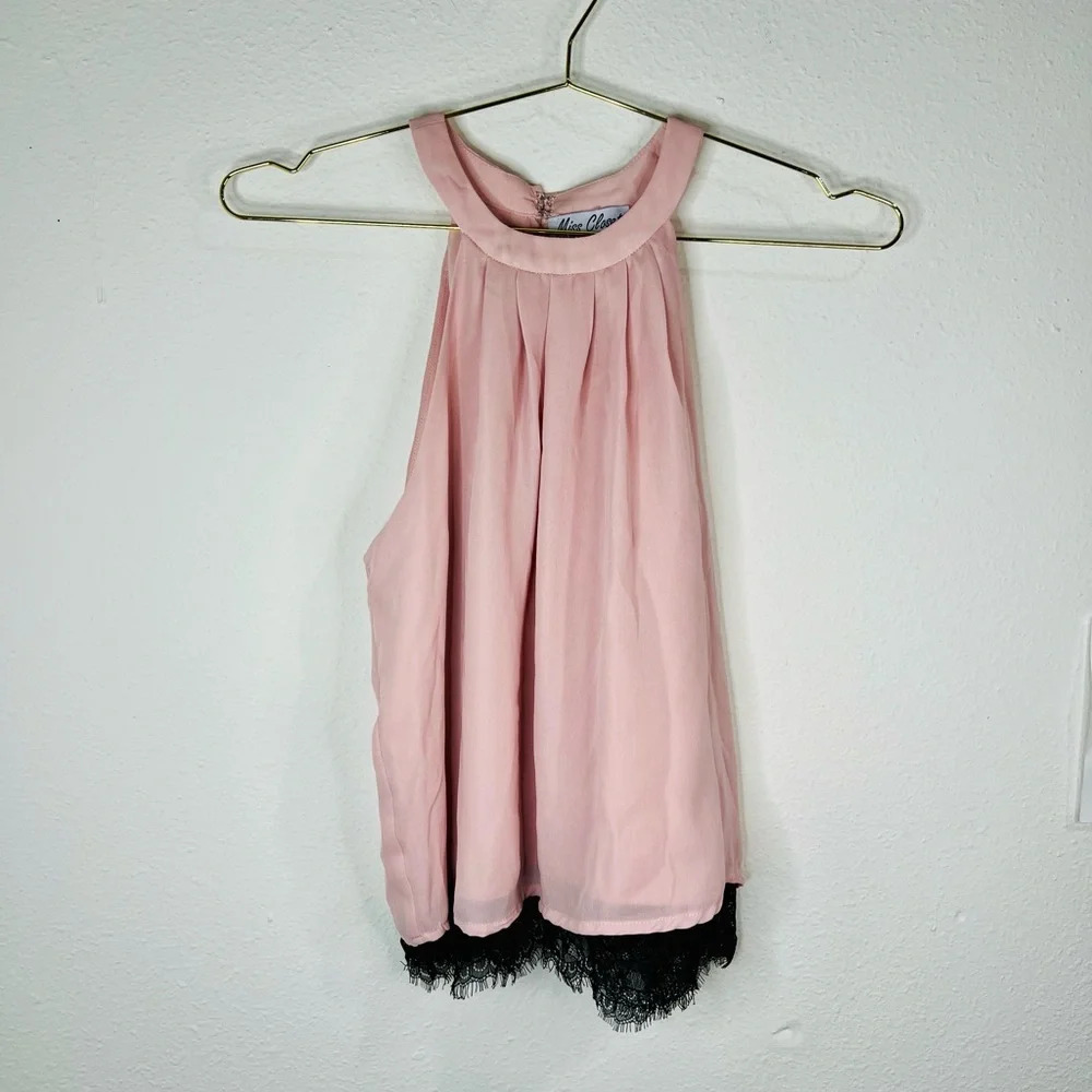 Miss Closet Pink with Black Lace Blouse Size Small